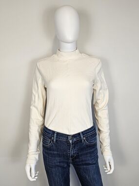 knix Cream Tan Chevron Mock Neck Long Sleeve Bodysuit Sz L